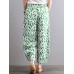 Print Leaves Oversized Pockets Elastic Waist Wide Leg Pants