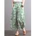 Print Leaves Oversized Pockets Elastic Waist Wide Leg Pants