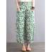 Print Leaves Oversized Pockets Elastic Waist Wide Leg Pants