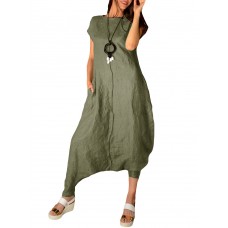 Solid Color Loose Overall Short Sleeve Harem Jumpsuit