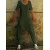 Drop-crotch Solid Color Short Sleeve Casual Jumpsuit