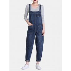 Casual Denim Pockets Rompers For Women