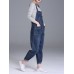 Casual Denim Pockets Rompers For Women