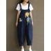 Print Cartoon Pocket Bib Cargo Cotton Jumpsuit