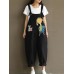 Print Cartoon Pocket Bib Cargo Cotton Jumpsuit