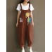 Print Cartoon Pocket Bib Cargo Cotton Jumpsuit