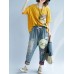 Cartoon Print Elastic Waist Harem Casual Denim