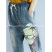 Cartoon Print Elastic Waist Harem Casual Denim