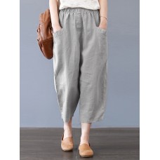 Harem Pants Solid Color Loose Cotton Casual Thin Capris