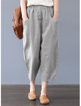 Harem Pants Solid Color Loose Cotton Casual Thin Capris