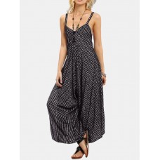 Stripe Spaghetti Strap Sexy Backless Wide Leg Jumpsuit