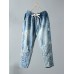 Embroidery Drawstring Waist Ripped Vintage Harem Denim