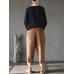 Solid Color Elastic Waist Corduroy Casual Pants