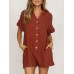 Solid Color Short Sleeve Loose Short Jumpsuit For Women