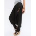 Casual Cross Wrap Button Solid Color Women Harem Pants