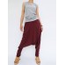 Casual Cross Wrap Button Solid Color Women Harem Pants