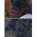 Thick Folk Style Print Patchwork Vintage Denim