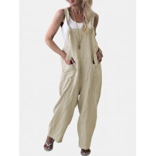 Wide Leg Adjustable Solid Color Casual Romper For Women