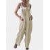 Wide Leg Adjustable Solid Color Casual Romper For Women