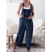 Wide Leg Adjustable Solid Color Casual Romper For Women