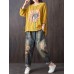 Vintage Patchwork Cartoon Elastic Waist Harem Denim