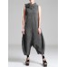 Sleeveless Pile Collar Crotch Drop Bib Cargo Jumpsuit