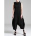 Sleeveless Pile Collar Crotch Drop Bib Cargo Jumpsuit