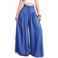 Pure Color High Waist Wide Leg Casual Pants