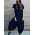 Bib Short Sleeve Solid Color Dungaree Jumpsuit