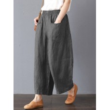 Wide Leg Striped Elastic Waist Plain Oversized Solid Color Pants