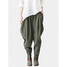 Harem Elastic Waist Pockets Drotch Drop Pants