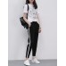 Drawstring Waist Solid Color Stripe Casual Harem Pants