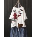 Cartoon Patch Crew Neck Short Sleeve Casual T-Shirt