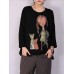 Women Cartoon Cat Print Long Sleeve Casual T-shirt