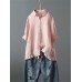 Lace Button Turn Down Collar Solid Color Shirt