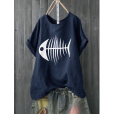 Print Fish Bone Casual Short Sleeve Cute T-Shirt