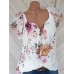 Floral Print Short Sleeve V Neck Casual Blouse