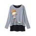 Cartoon Print Long Sleeve Crew Neck Women Blouse