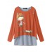 Cartoon Print Long Sleeve Crew Neck Women Blouse