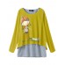 Cartoon Print Long Sleeve Crew Neck Women Blouse