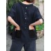 Patchwork Fake Button Crew Neck Short Sleeve Shirt