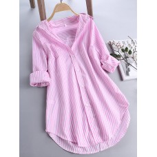 Chic Stripe Long Sleeve Turn-down Collar Loose Shirts