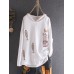 Cartoon Cat Embroidery Long Sleeve Casual Shirt