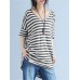 Casual Striped V Neck Slit High Low T-Shirt