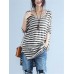 Casual Striped V Neck Slit High Low T-Shirt