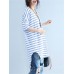 Casual Striped V Neck Slit High Low T-Shirt