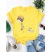 Cartoon Girl Dog Print Short Sleeve Casual T-shirt For Women