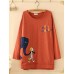 Letter Cartoon Print Long Sleeve O-neck Casual T-shirts