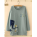 Letter Cartoon Print Long Sleeve O-neck Casual T-shirts