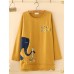 Letter Cartoon Print Long Sleeve O-neck Casual T-shirts